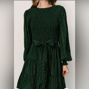 Baltic Born Flying Tomato Ivey Smocked Bodice Tier Longsleeve Dress Green Silver
